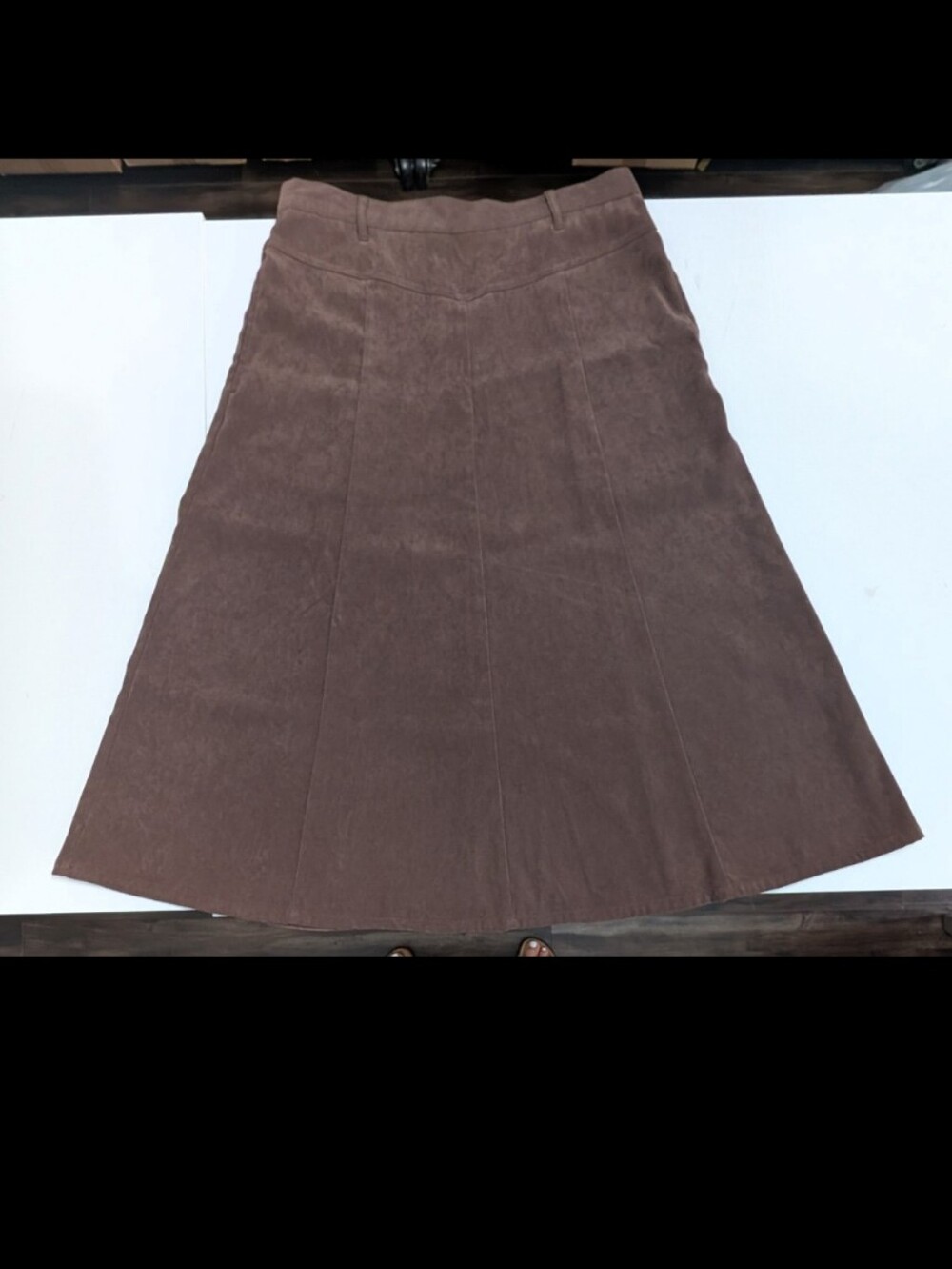 Orvis Vintage Brown Faux Suede A-Line Midi Skirt Sz 12 Pockets Fall Photo Shoot - Picture 5 of 11